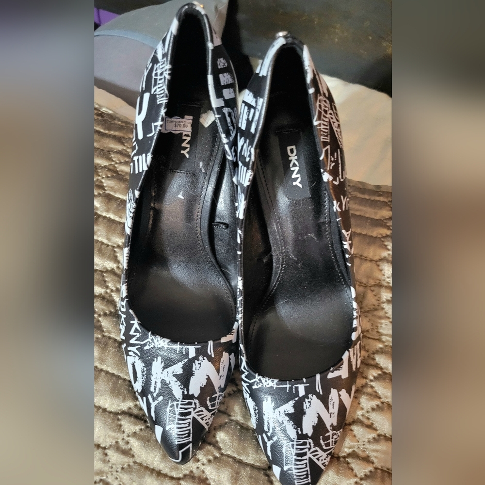 New DKNY Graffiti Black & White Heels. SOLD!